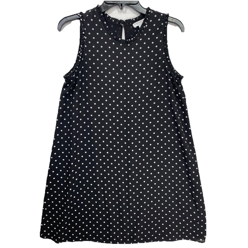 Katherine Barclay Polka Dot Dress Womens 2 Black White Ruffle Shift MD6556L